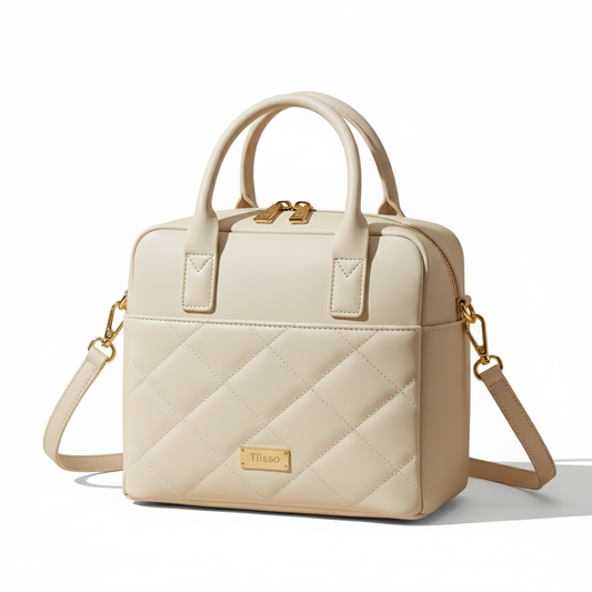 Tilsso LuxeQuilt – Women’s Premium Insulated Lunch Bag (Cream Edition)